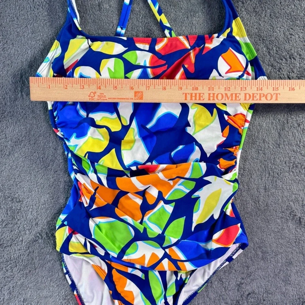 Nautica Tropical Floral One Piece Swimsuit Ruched Tummy Control Medium‎